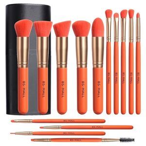 Bs-Mall 14 Pieces Orange Makeup Brush Set Luxury Cosmetic Brush Kit With Case